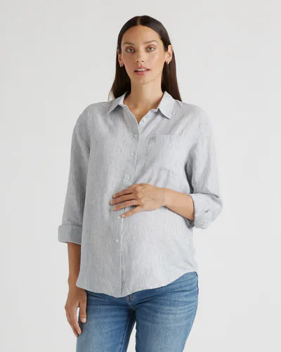Quince 100% European Linen Maternity Long Sleeve Shirt
