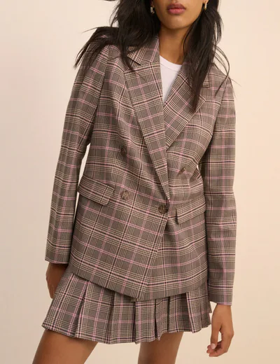 For The Creators Double Breasted Pink Check Blazer