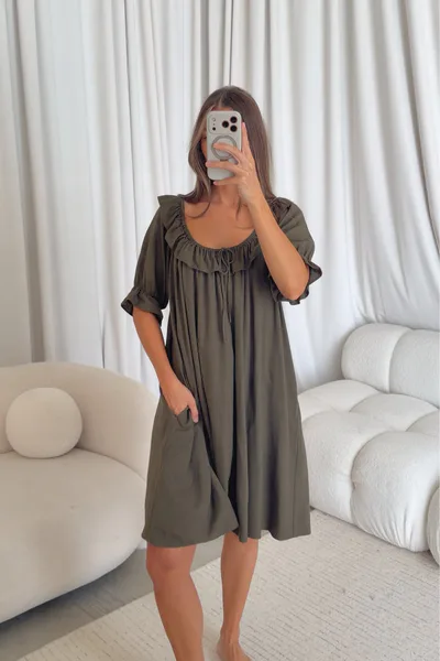 Worth Collective Betty Mini Dress in Dark Olive - Bump Friendly