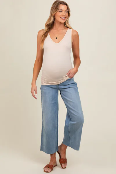PinkBlush Light Blue Cut Hem Wide Leg Maternity Jeans