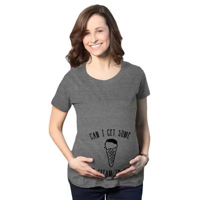 Target Maternity Can I Get Some Ice Cream In Here Funny Announce Pregnancy T shirt - Crazy Dog Maternity T Shirt For Foodies Dark Grey S