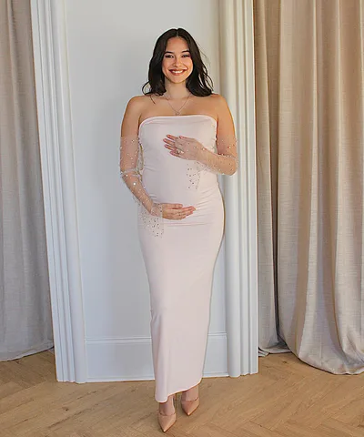 Bump City The Alika Couture Crystal Sleeve Gown (Blush Pink)