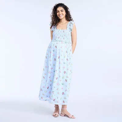 Kohl's Maternity Motherhood® Sleeveless Ruffle Shoulder Smocked Dress