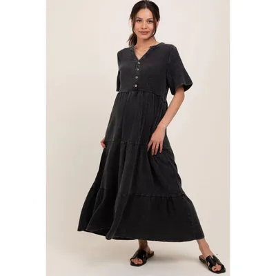 Target Pinkblush Black Button Front Tiered Maternity Maxi Dress XL