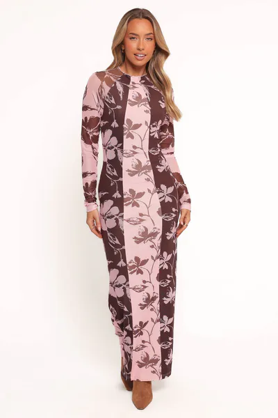 Petal & Pup Bellatrix Spliced Maxi Dress - Pink Brown Floral