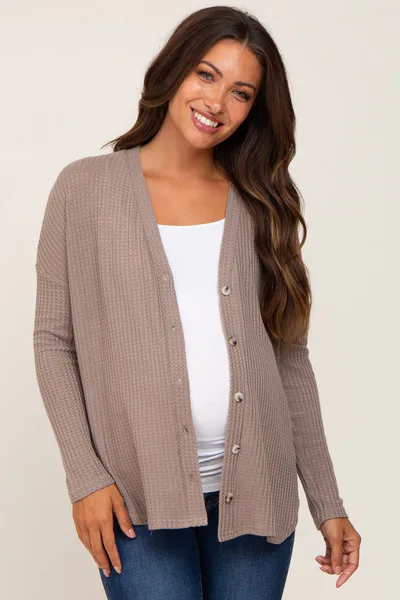 PinkBlush Mocha Waffle Knit Button Down Maternity Top