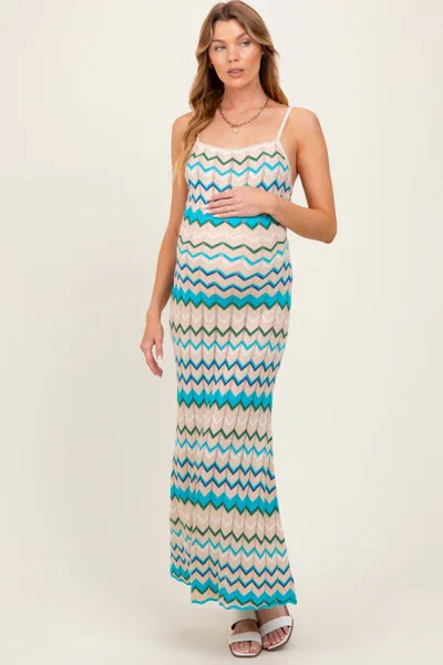 PinkBlush Aqua Pointelle Chevron Knit Open Back Maternity Midi Dress