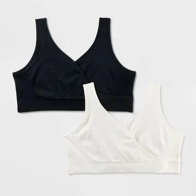 Target Women's 2pk Nursing Unlined V-Neck Bralette - Auden™ Black/White L