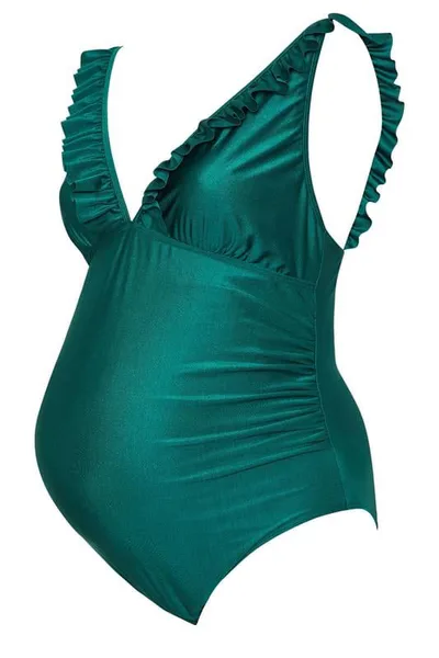 Yours Clothing BUMP IT UP MATERNITY Green Ruffle Tie Back Swimsuit