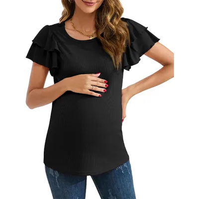 Target Maternity Tops Women's Flying Short Sleeve Stylish T Shirt Casual Pregnancy Clothes Black M