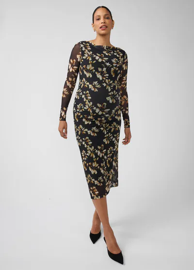 Ingrid & Isabel Long Sleeve Ruched Mesh Maternity Midi Dress