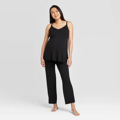 Target Drop Cup Nursing Maternity Pajama Set - Isabel Maternity by Ingrid & Isabel™ Black S: Solid Modal-Spandex, V Neck, Sleeveless Top