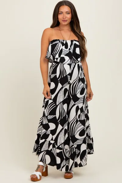 PinkBlush Black/Cream Printed Wide Leg Tube Maternity Jumpsuit