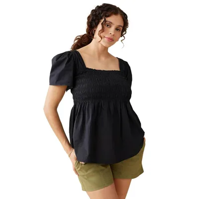 Target Ingrid + Isabel Maternity Gwen Smocked Woven Top Black Size M
