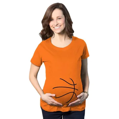 Target Maternity Basketball Bump Announcement Funny Pregnancy Gift Tee for Ladies - Crazy Dog Maternity T Shirt for Basketball Fan Orange M