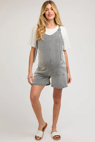 PinkBlush Black Striped Bow Strap Maternity Romper