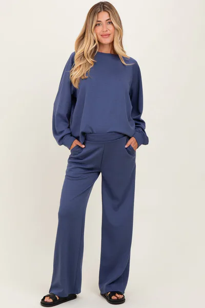 PinkBlush Blue Crewneck Pullover Pant Maternity Set