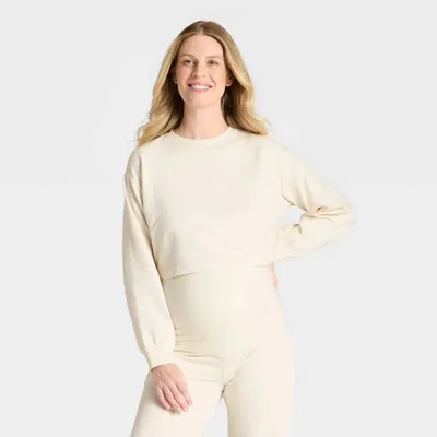 Target Cropped Maternity Sweatshirt - Isabel Maternity by Ingrid & Isabel™ Cream XL
