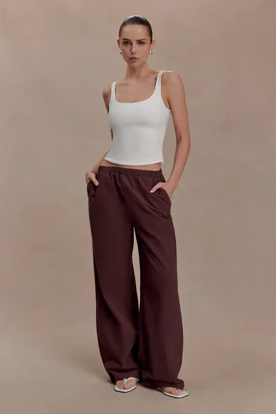 MESHKI Janayia Cotton Wide Leg Pants - Dark Espresso