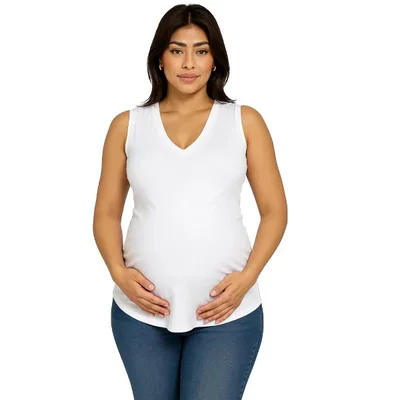 Target 24seven Comfort Apparel Maternity V Neck Tunic Tank Top-White-L
