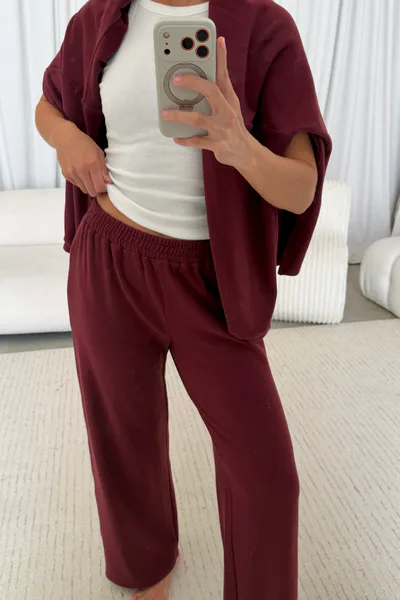 Worth Collective Campbell Fleece Lounge Pants in Burgundy