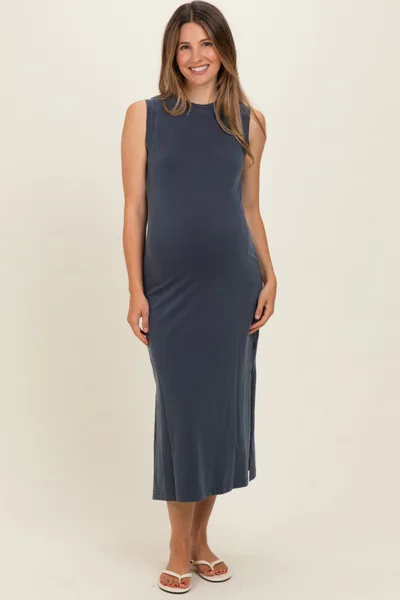 PinkBlush Navy Side Slit Maternity Midi Tank Dress