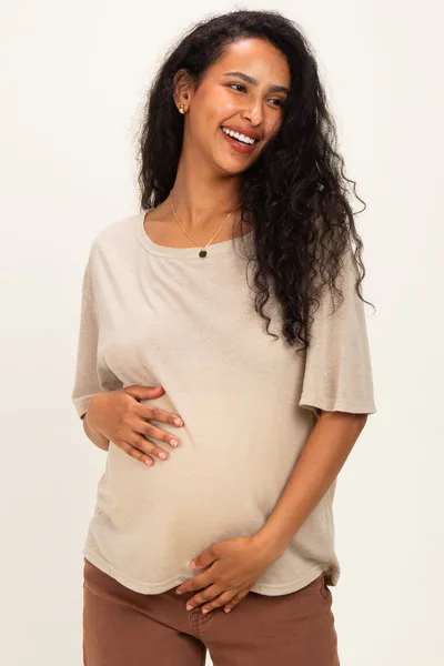 PinkBlush Light Olive Relaxed Fit Short Sleeve Maternity Top