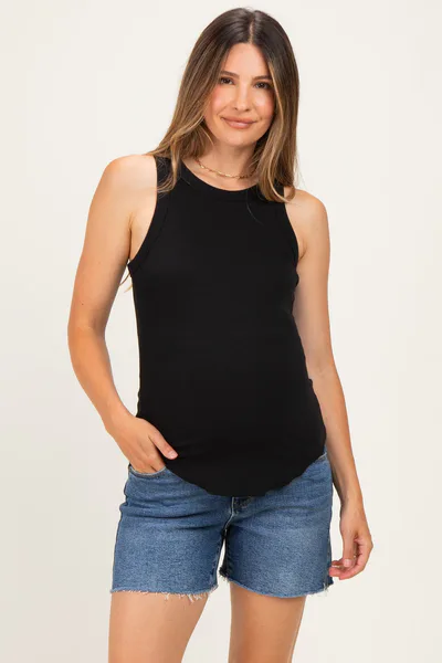 PinkBlush Blue Raw Hem Maternity Jean Shorts
