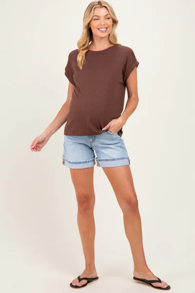 PinkBlush Light Blue Cuffed Maternity Denim Shorts