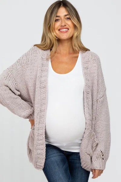 PinkBlush Beige Oversized Bubble Sleeve Maternity Cardigan