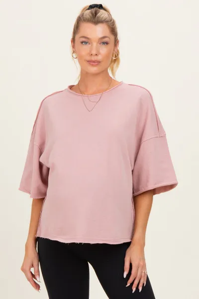 PinkBlush Blush Raw Cut Edge Maternity Boxy Tee