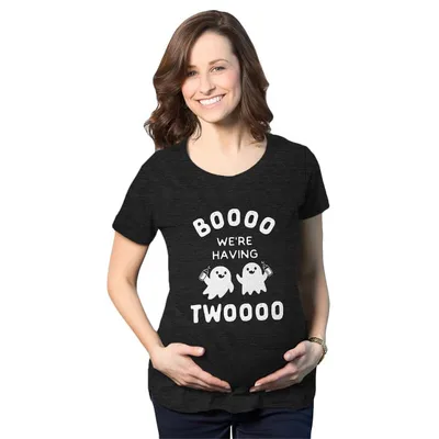 Target Maternity Boo We're Having Two T Shirt Funny Pregnancy Twins Announcement Halloween Tee - Crazy Dog Maternity T Shirt For Halloween Season Black S