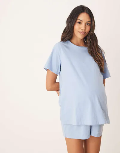 ASOS mix & match side slit pajama tee in blue