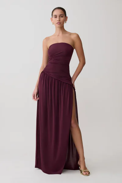 MESHKI Bex Strapless Slinky Maxi Dress With Split