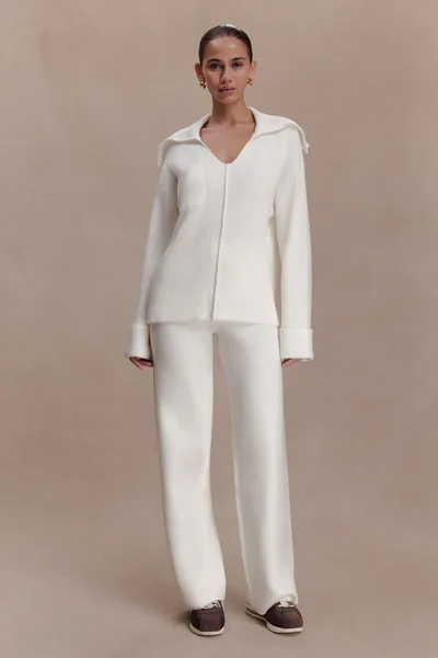 MESHKI Kerrymae Straight Leg Knit Pants - Off White