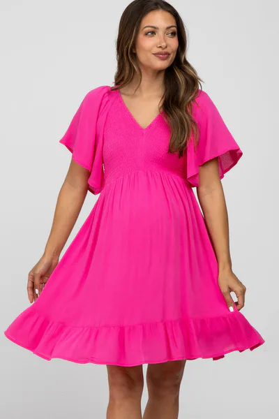 PinkBlush Fuchsia Smocked Maternity Dress