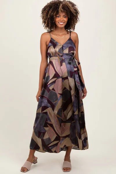 PinkBlush Multicolor Abstract Print Sash Tie Maternity Maxi Dress