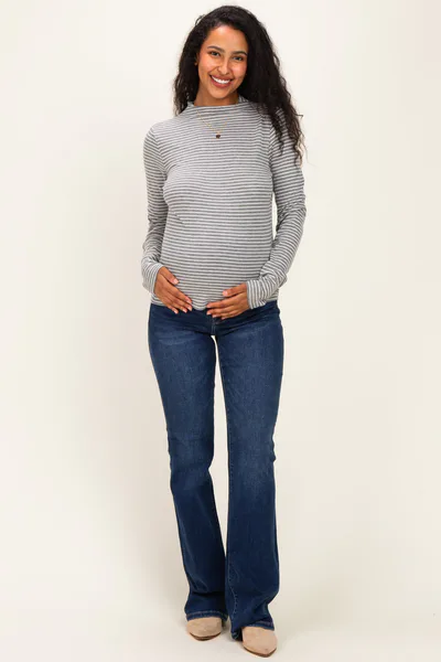 PinkBlush Heather Grey Striped Rolled Neck Maternity Top