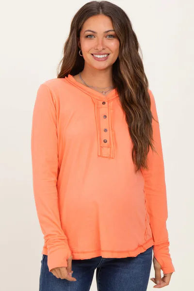 PinkBlush Peach Long Sleeve Exposed Seam Maternity Top