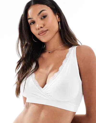 ASOS Mamalicious Maternity 2-pack nursing sleep bra with lace trim in black and white