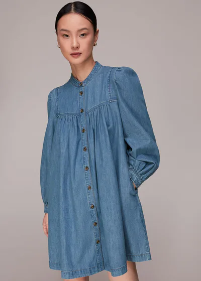 For The Creators Chambray Denim Trapeze Dress