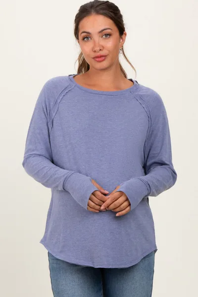 PinkBlush Light Navy Heather Exposed Seam Long Sleeve Maternity Top