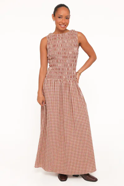 Petal & Pup Maleny Maxi Dress - Brown Gingham
