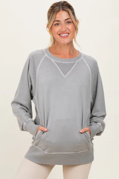 PinkBlush Light Grey Vintage Wash French Terry Maternity Pullover