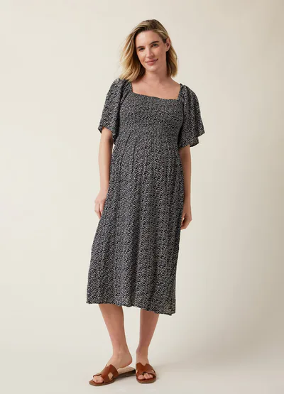Ingrid & Isabel Ripe Emmy Shirred Maternity and Nursing Midi Dress
