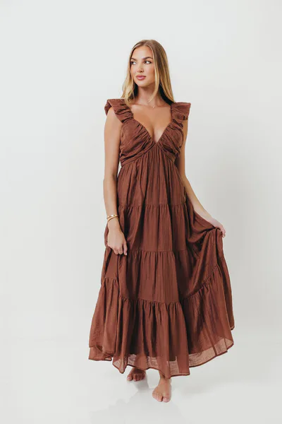 Worth Collective Katy Pleated Bodice Maxi Dress in Hazelnut - Bump Friendly *7/31 PRE-ORDER*