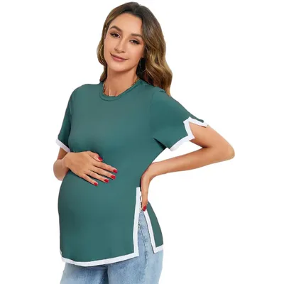 Target Maternity Tops Women's Maternity Shirts Color Block Split Hem Tunic Tops Pregnancy Clothes for Women Black 2XL