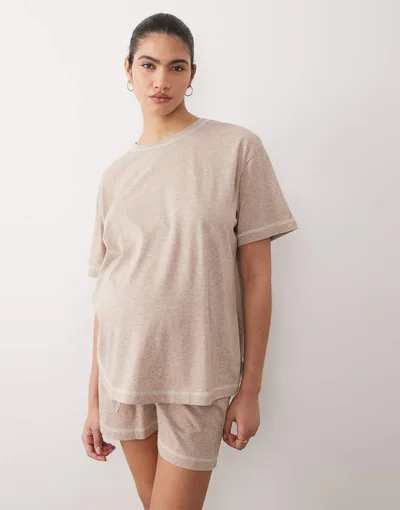 ASOS oversized tee and shorts pajama set in heathered brown