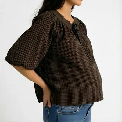 For The Creators Chocolate and Black Gingham Maternity Top