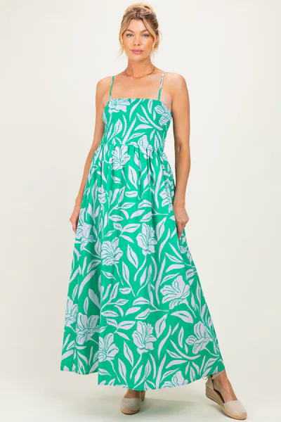 PinkBlush Kelly Green Floral Smocked Maternity Midi Dress